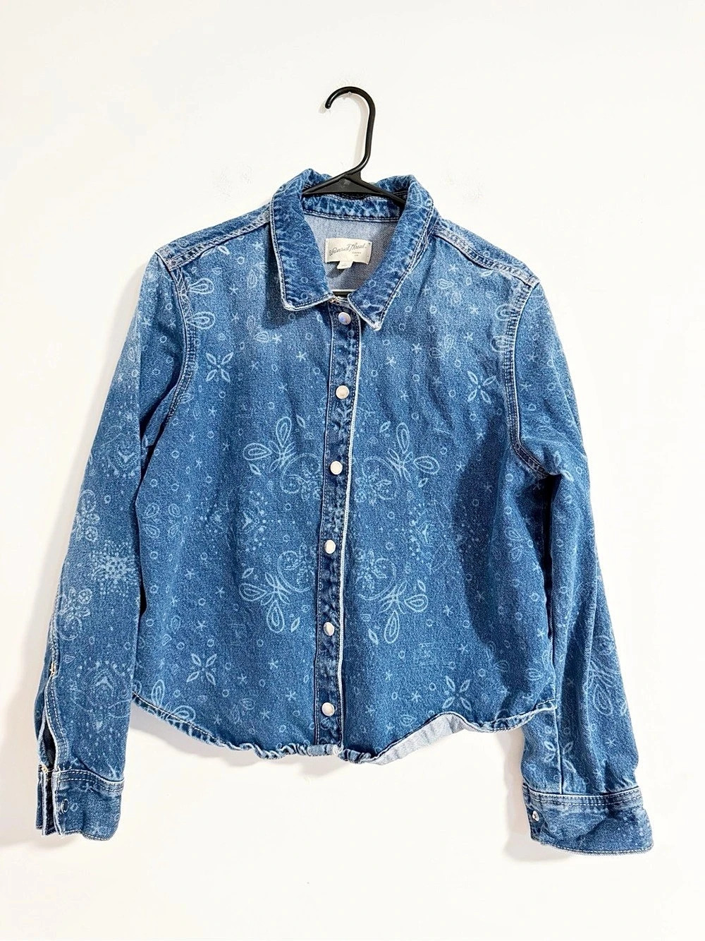 Universal Thread Paisley Bandana Print Denim Shirt Jacket Blue Size Large